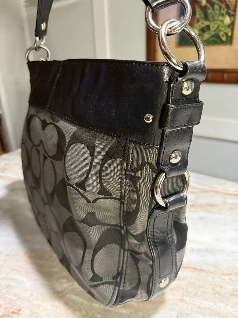 COACH Y2K Gray and Black Signature Canvas Shoulder Bag